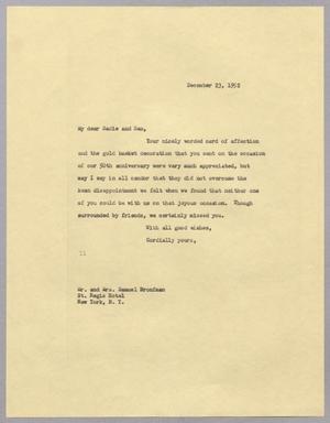 [Letter from I. H. Kempner to Sadie and Samuel Bronfman, December 23, 1952]