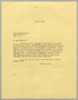 Primary view of object titled '[Letter from I. H. Kempner to Ellsworth Bunker, July 19, 1952]'.