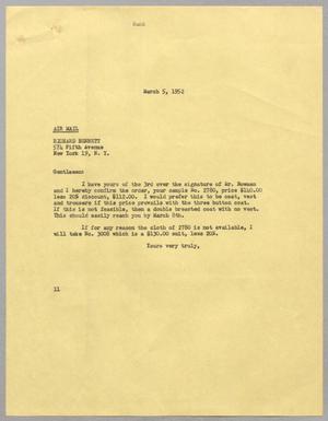 [Letter from I. H. Kempner to Richard Bennett, March 5, 1952]