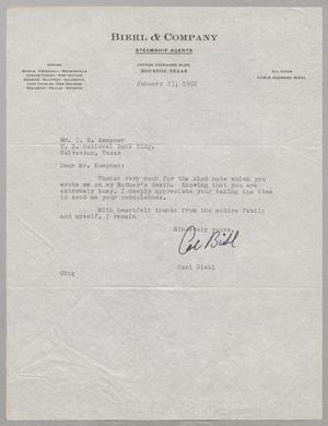 [Letter from Carl Biehl to I. H. Kempner, January 23, 1952]