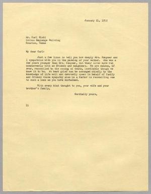 [Letter from I. H. Kempner to Carl Biehl, January 21, 1952]