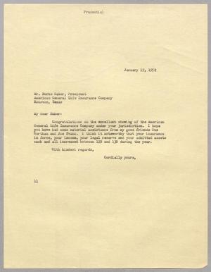 [Letter from I. H. Kempner to Burke Baker, January 19, 1952]