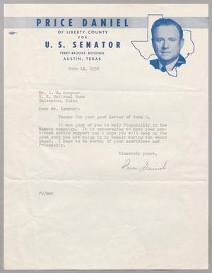 [Letter from Price Daniel to I. H. Kempner, June 12, 1952]
