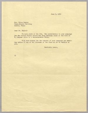 [Letter from I. H. Kempner to Price Daniel, June 9, 1952]
