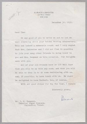 [Letter from H. Beach Carpenter to I. H. Kempner, December 30, 1952]