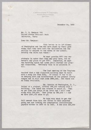 [Letter from Christopher T. Chenery to I. H. Kempner, December 24, 1952]