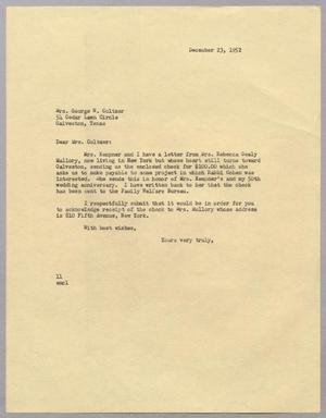 [Letter from I. H. Kempner to Mrs. George W. Coltzer, December 23, 1952]