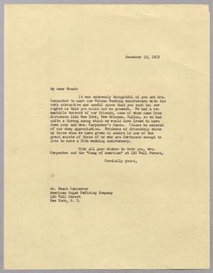 [Letter from I. H. Kempner to Beach Carpenter, December 19, 1952]