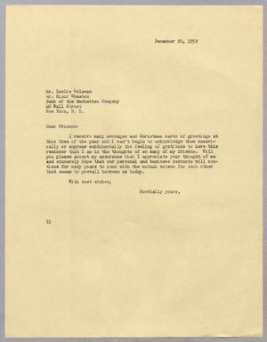[Letter from I. H. Kempner to Leslie Coleman and Minor Wheaton, December 20, 1952]