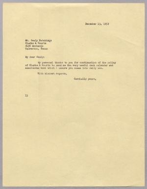 [Letter from I. H. Kempner to Sealy Hutchings, December 13, 1952]