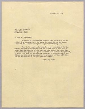 [Letter from I. H. Kempner to F. W. Catterall, October, 24, 1952]