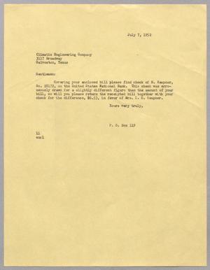 [Letter from Isaac H. Kempner to Climatic Engineering Company, July 7, 1952]