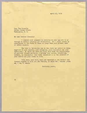 [Letter from I. H. Kempner to Tom Connally, April 17, 1952]
