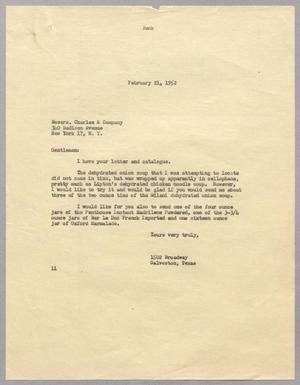 Primary view of object titled '[Letter from I. H. Kempner to Charles & Company, February 21, 1952]'.