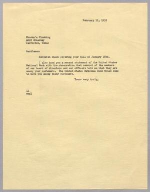 [Letter from I. H. Kempner to Chuoke's Plumbing, February 11, 1952]