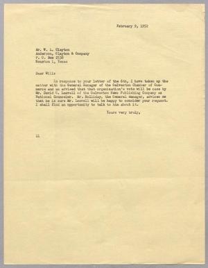 [Letter from I. H. Kempner to W. L. Clayton, February 9, 1952]