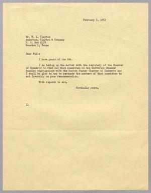 [Letter from I. H. Kempner to W. L. Clayton, February 7, 1952]