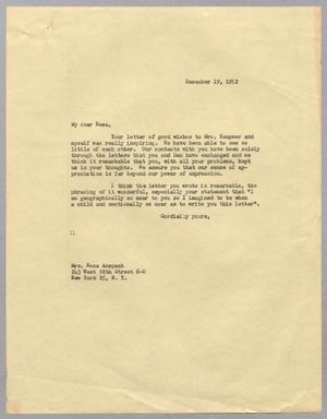 [Letter from I. H. Kempner to Rosa Anspach, December 19, 1952]