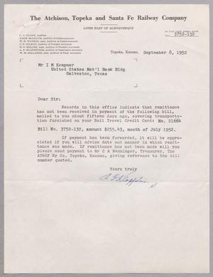 Primary view of object titled '[Letter from A. F. Klopfstein to I. H. Kempner, September 8, 1952]'.