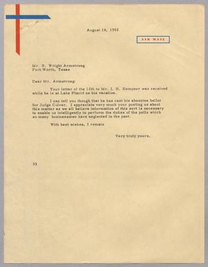 [Letter from Harris Leon Kempner to R. Wright Armstrong, August 18, 1952]