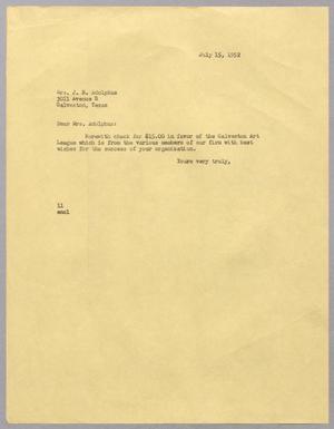 Primary view of object titled '[Letter from I. H. Kempner to Mrs. J. R. Adolphus, July 15, 1952]'.