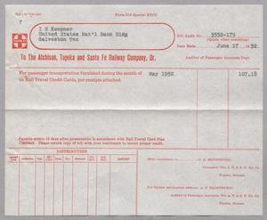 [Monthly Bill for Rail Travel from Santa Fe Railway Company, June 17, 1952]