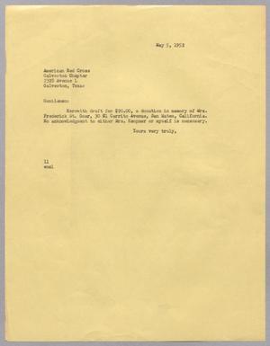 [Letter from I. H. Kempner to the American Red Cross Galveston Chapter, May 5, 1952]