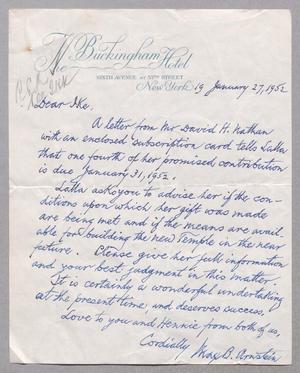 [Letter from Max B. Arnstein to I. H. Kempner, January 27, 1952]