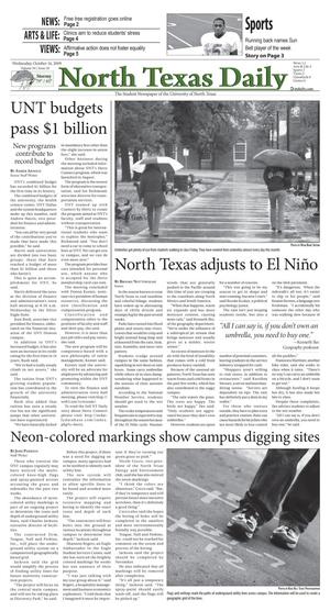 Primary view of object titled 'North Texas Daily (Denton, Tex.), Vol. 94, No. 28, Ed. 1 Wednesday, October 14, 2009'.