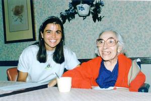 English as a second language student Ana Robertson visits with Allembrook resident Flora Razo.  The two were penpals in a program sponsored by Lee and the Harris dept. of Education.