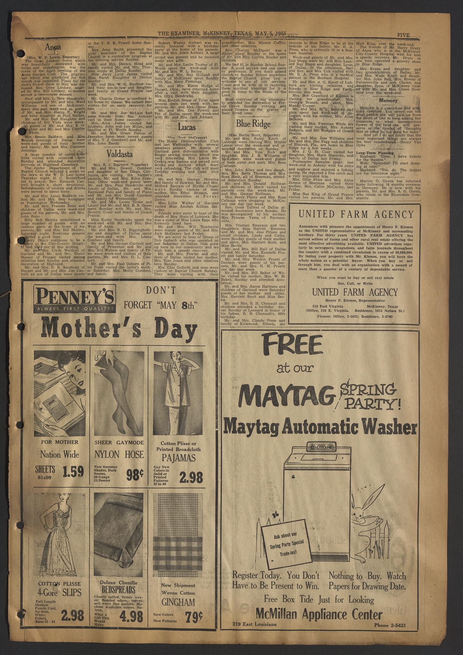 The McKinney Examiner (McKinney, Tex.), Vol. 69, No. 31, Ed. 1 Thursday, May 5, 1955
                                                
                                                    [Sequence #]: 13 of 16
                                                