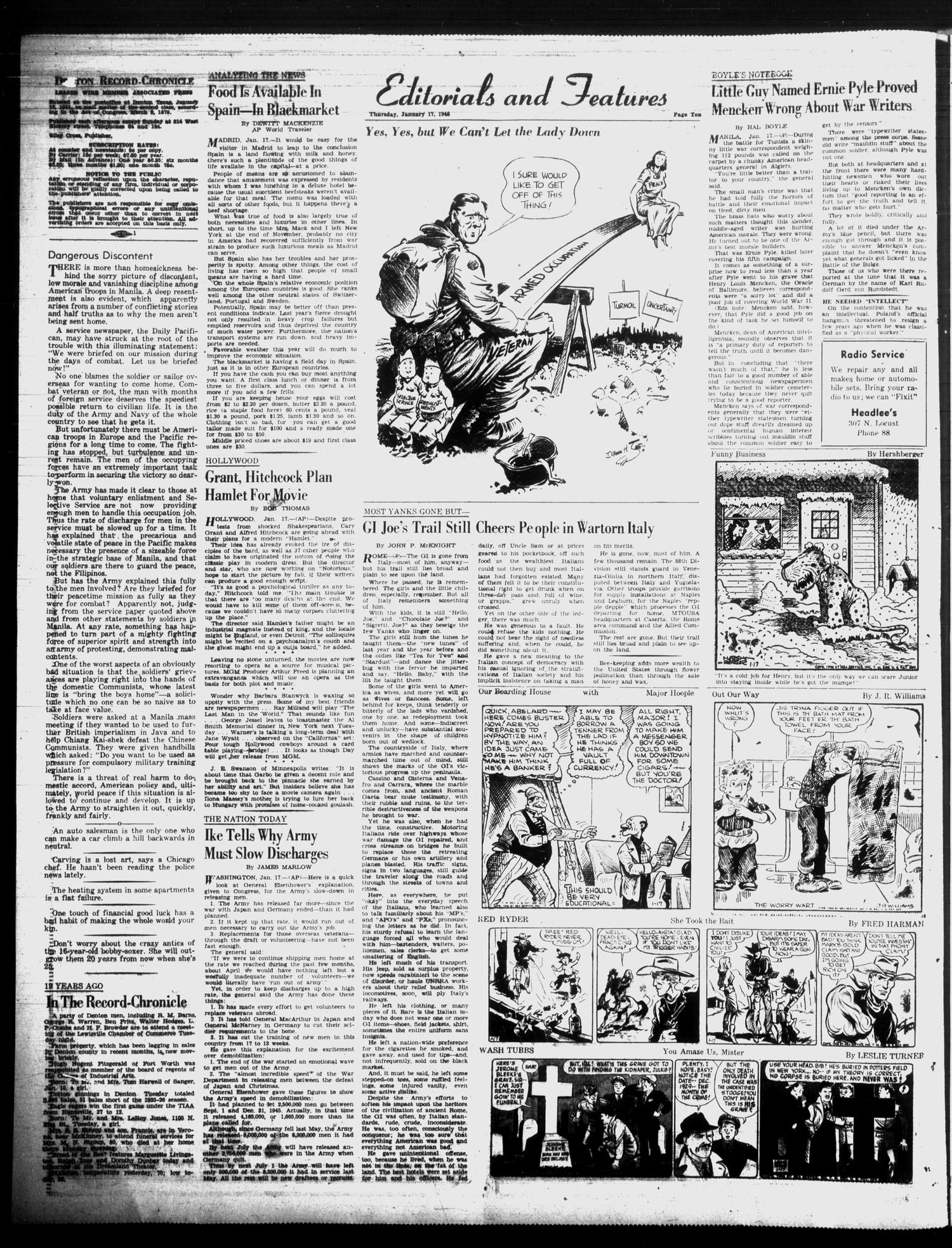 Denton Record-Chronicle (Denton, Tex.), Vol. 43, No. 133, Ed. 1 Thursday, January 17, 1946
                                                
                                                    [Sequence #]: 10 of 14
                                                