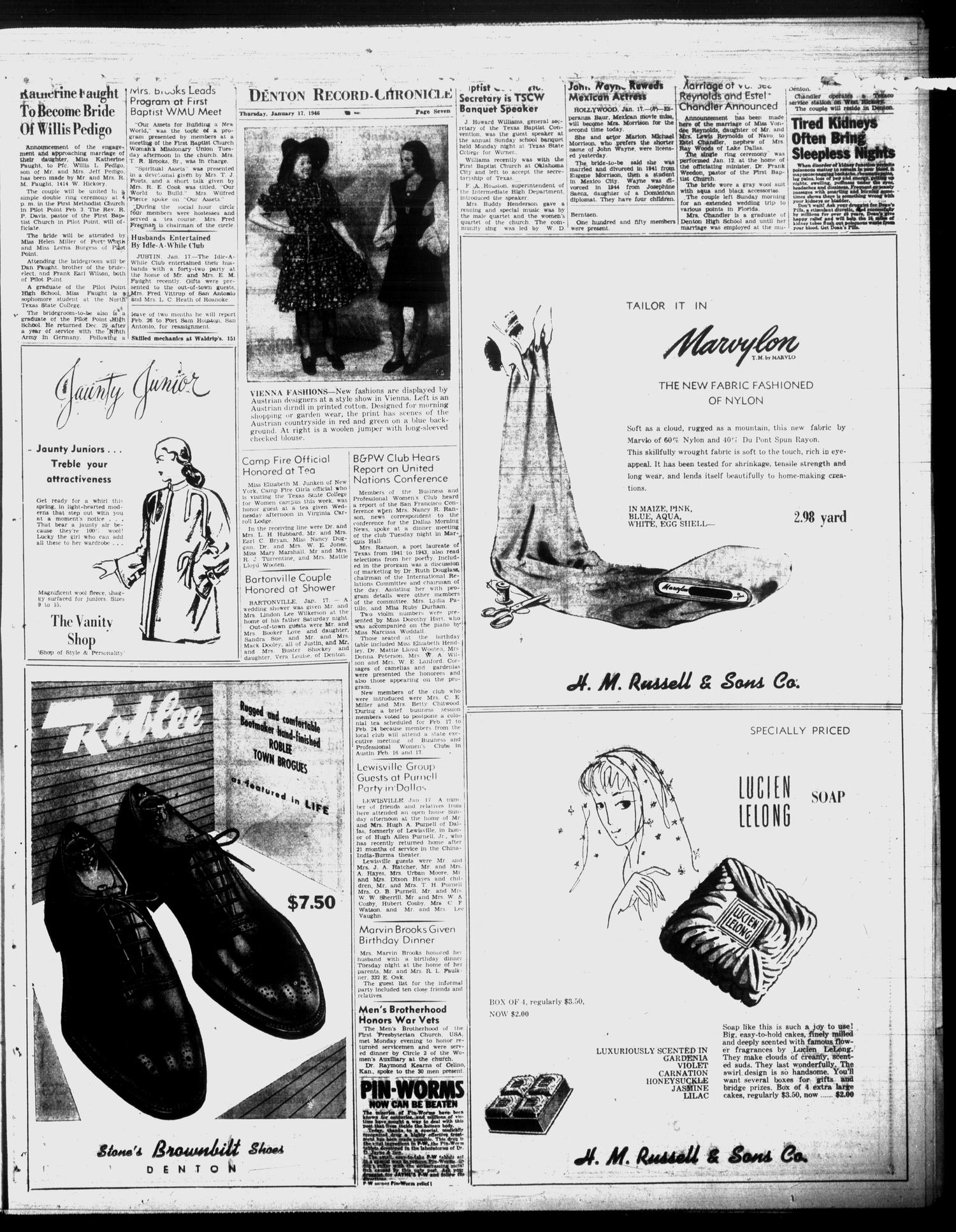 Denton Record-Chronicle (Denton, Tex.), Vol. 43, No. 133, Ed. 1 Thursday, January 17, 1946
                                                
                                                    [Sequence #]: 7 of 14
                                                