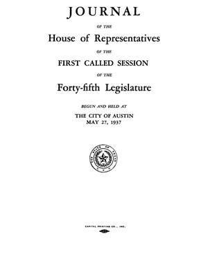Journal of the House of Representatives of the First Called Session of the Forty-Fifth Legislature of the State of Texas