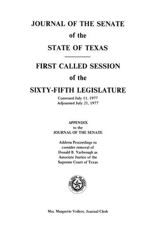 Primary view of object titled 'Journal of the Senate of the State of Texas, First and Second Called Sessions of the Sixty-Fifth Legislature'.