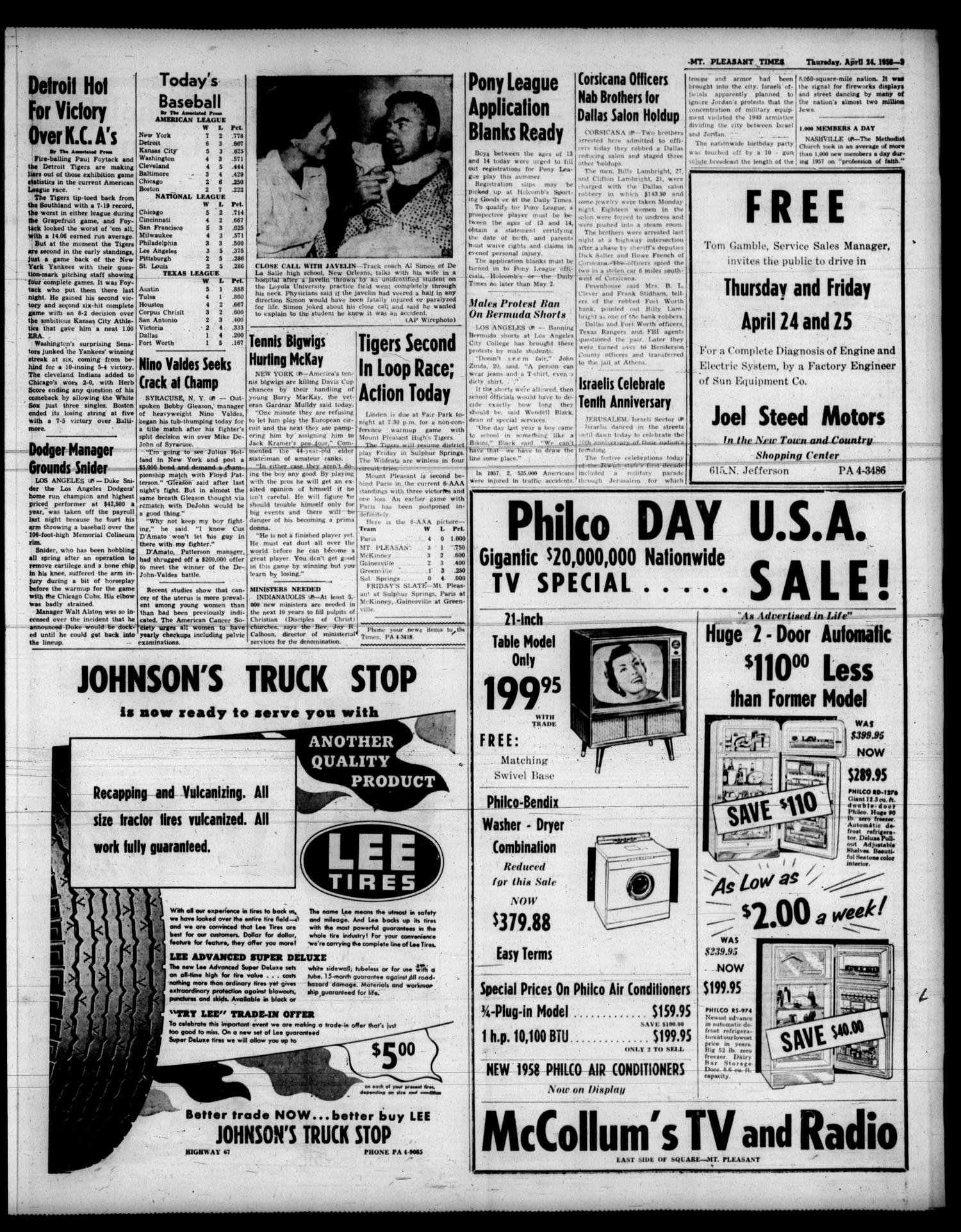 Mt. Pleasant Daily Times (Mount Pleasant, Tex.), Vol. 39, No. 23, Ed. 1 Thursday, April 24, 1958
                                                
                                                    [Sequence #]: 3 of 6
                                                