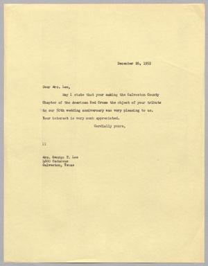 [Letter from I. H. Kempner to Mrs. George T. Lee, December 26, 1952]