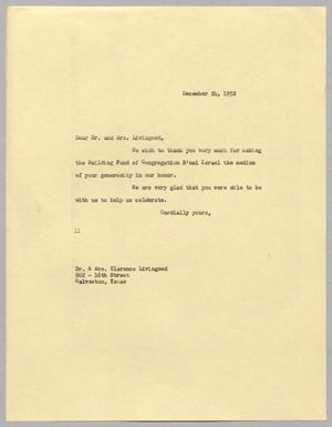 [Letter from I. H. Kempner to Dr. and Mrs. Clarence Livingood, December 24, 1952]