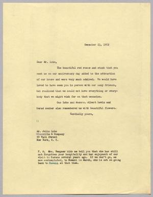 [Letter from I. H. Kempner to Julio Lobo, December 23, 1952]