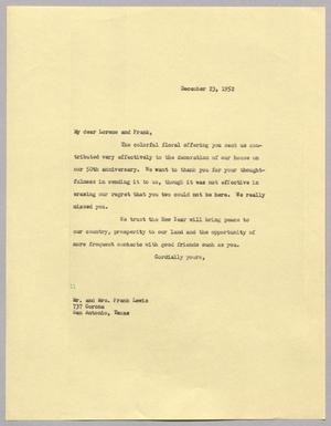 [Letter from I. H. Kempner to Lorene and Frank Lewis, December 23, 1952]