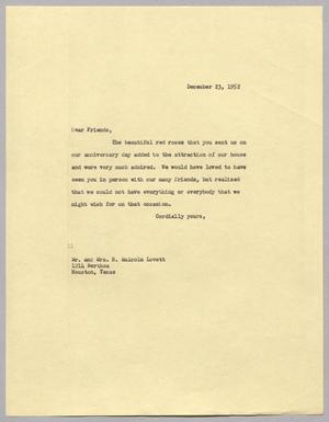 [Letter from I. H. Kempner to Mr. and Mrs. H. Malcolm Lovett, December 23, 1952]