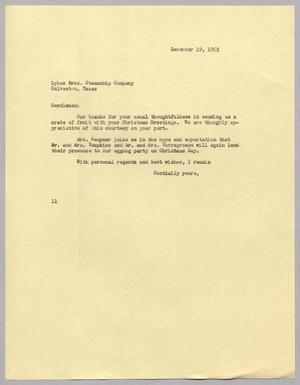 [Letter from I. H. Kempner to Lykes Bros. Steamship Company, December 19, 1952]