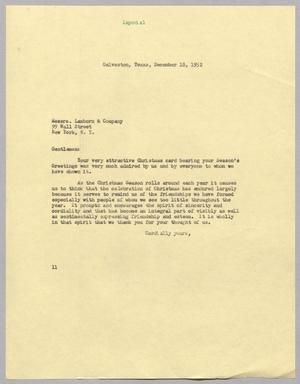 [Letter from I. H. Kempner to Lamborn & Company, December 18, 1952]
