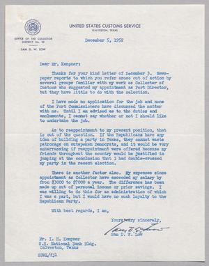 [Letter from Sam D. W. Low to I. H. Kempner, December 5, 1952]