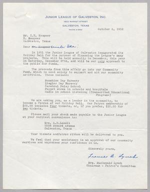 [Letter from Frances Lynch to I. H. Kempner, October 6, 1952]