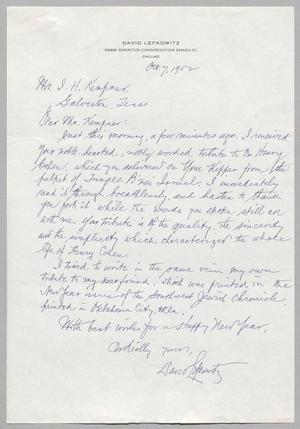 [Letter from David Lefkowitz to I. H. Kempner, October 7, 1952]