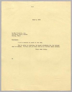 [Letter from I. H. Kempner to Lu-Tex Products, Inc., June 6, 1952]