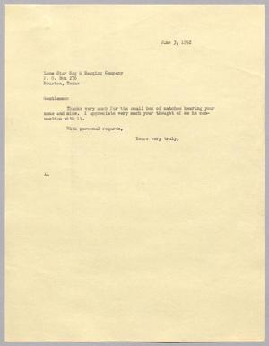 [Letter from I. H. Kempner to Lone Star Bag & Bagging Company, June 3, 1952]