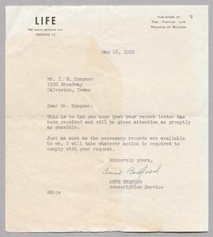 [Letter from Anne Bedford to I. H. Kempner, May 16, 1952]