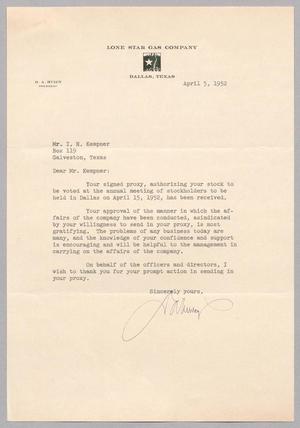 [Letter from D. A. Hulcy to I. H. Kempner, April 5, 1952]